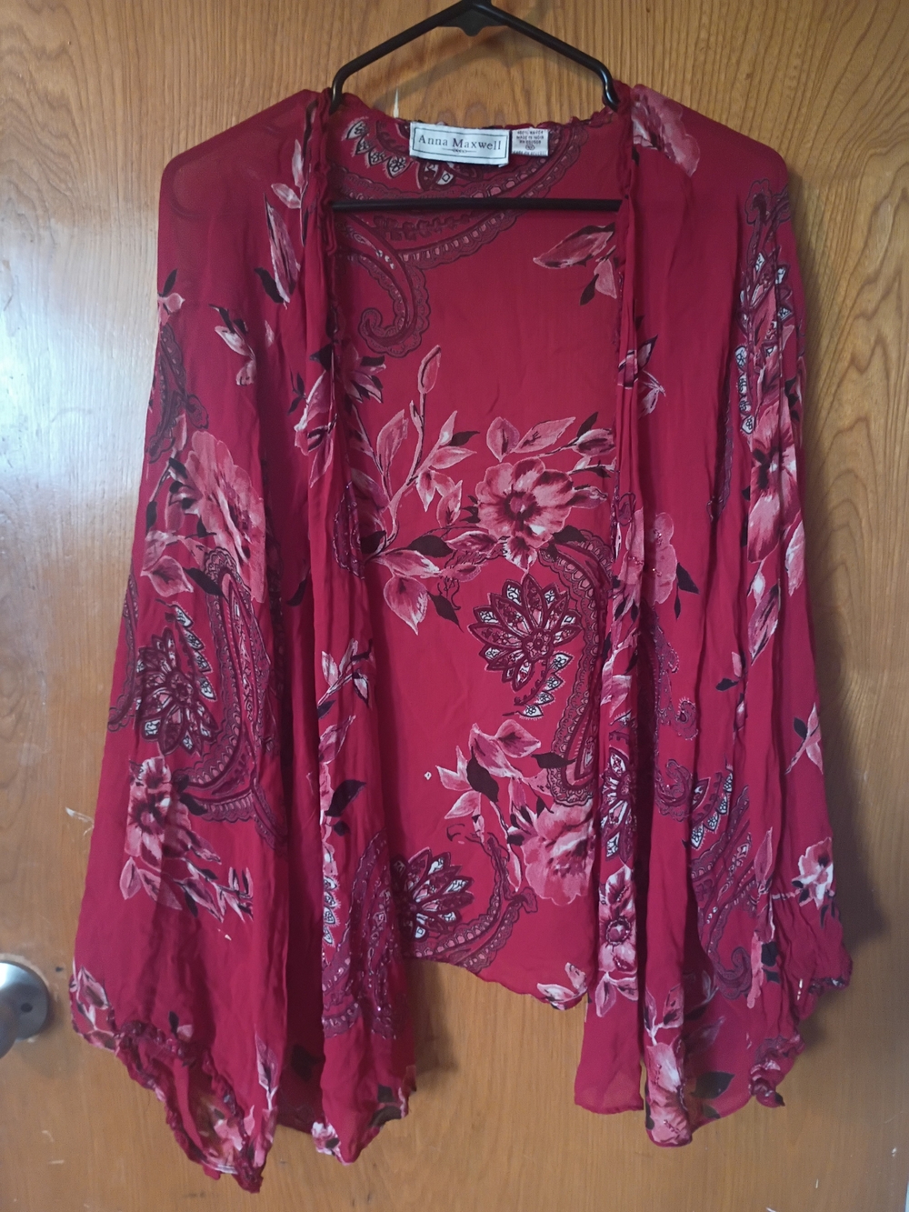Women's Red Floral Open Front Cardigan